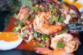 Thai Wing bean with shrimp salad served with soft boiled egg